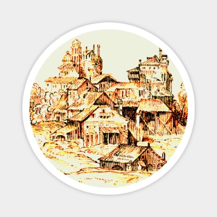 Old World Town at Sunset Outline Art Magnet